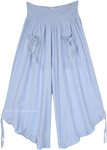 Sky Blue Flared Calf Length Culotte Pants with Pockets [8426]