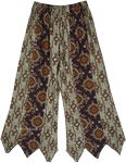 Olive and Black Floral Palazzo Pants with Uneven Bottom [8427]