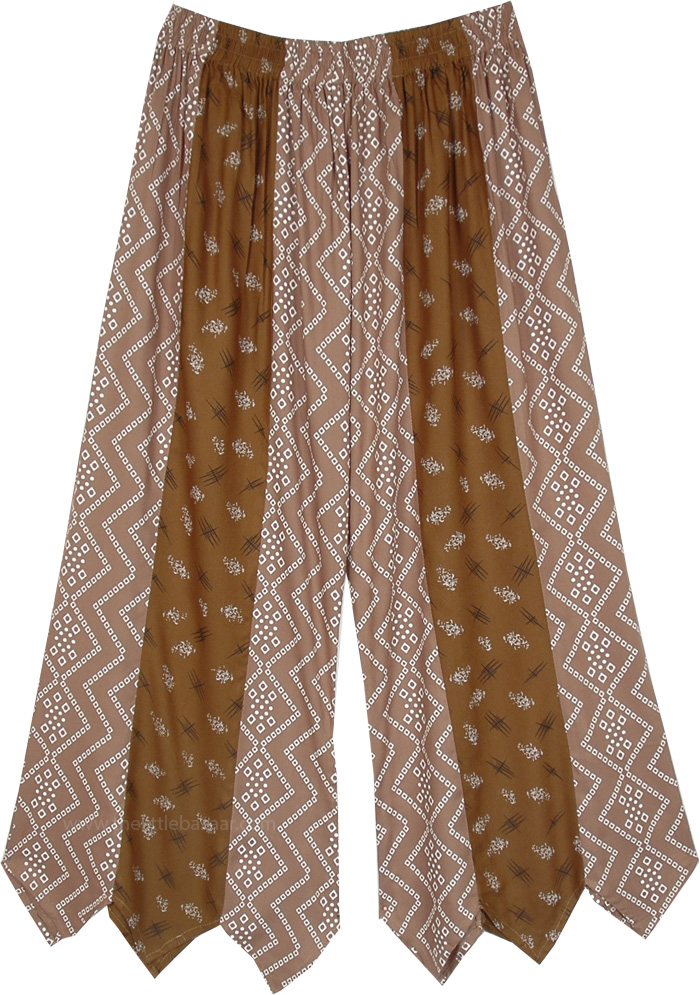 Comfy Cappuccino Wide Leg Pants with Designer Bottom, Coffee and Sugar Wide Leg Gaucho Palazzo Pants