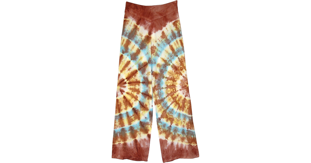 Color Collision Tie Dye Brown Straight Leg Pants Brown SplitSkirts