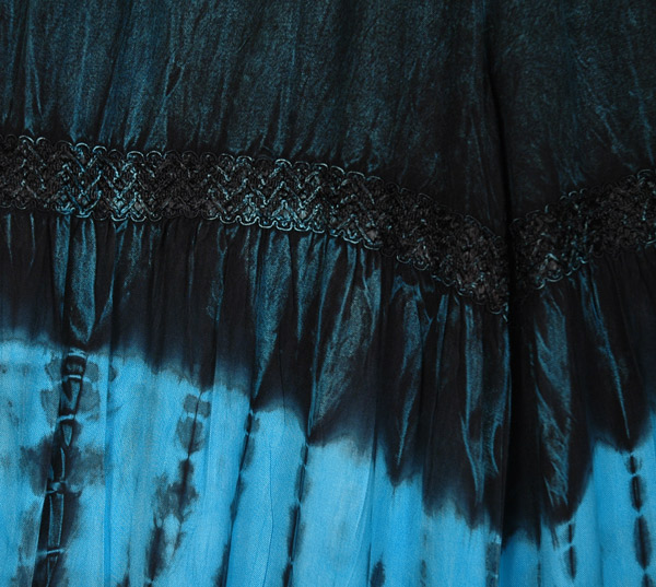 Stonewashed Tie Dye Bluemine Wide Leg Pants with Lace