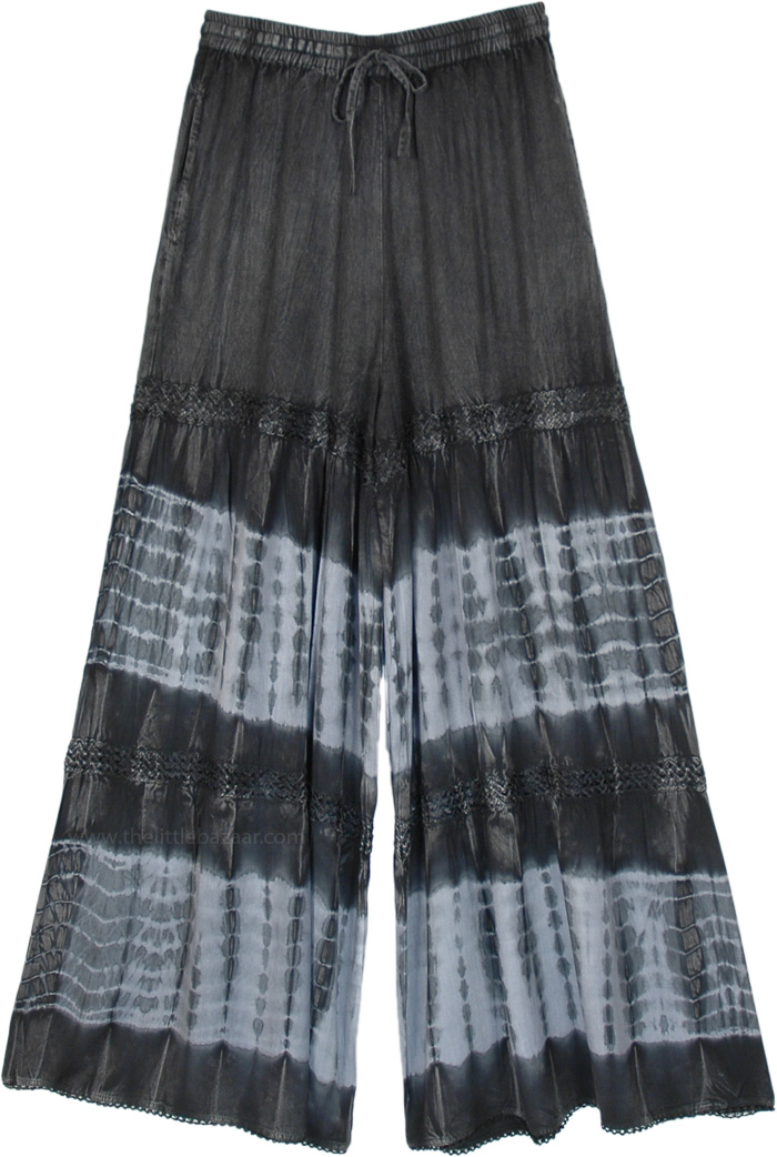 Grey Waves Tie Dyed Stonewashed Rayon Pants with Lace Details | Grey ...