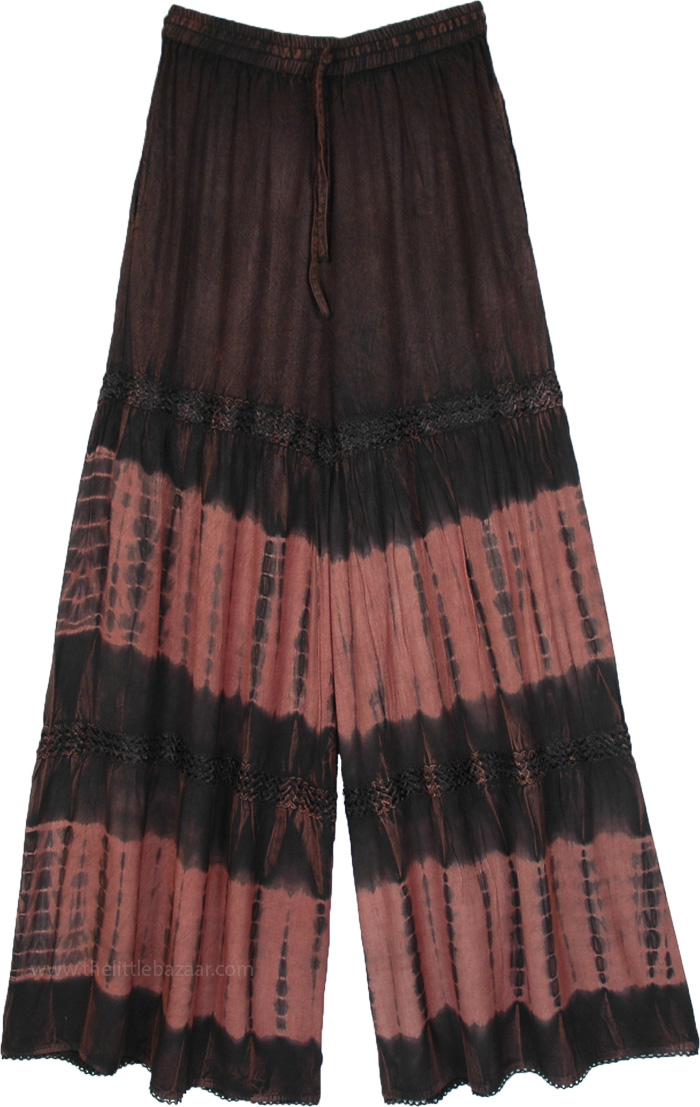 Smoke and Rust Stonewashed Tie Dye Pants with Lace Details