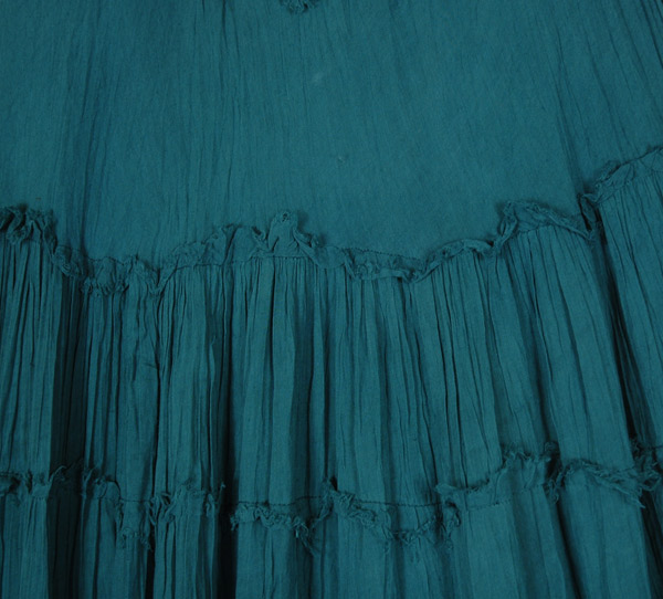 Teal Blue Crinkled Cotton Boho Tiered Midi Skirt