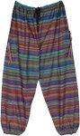 Hippie Wave Striped Cotton Harem Pants with Pockets