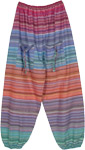 Multicolored Striped Cotton Hippie Pants with Front Pockets
