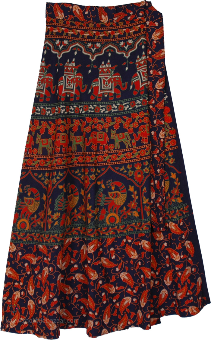 Floral Royal Navy Elephant Wrap Around Skirt
