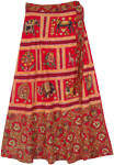 Printed Animal Frames Red Wrap Around Skirt