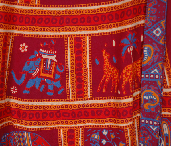 Tribal Safari Mahogany Red Cotton Wrap Around Skirt