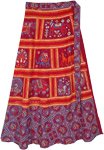 Wrap Skirt in Deep Red and Blue with Tribal Print [8454]