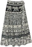 Black White Flora and Fauna Wrap Around Skirt