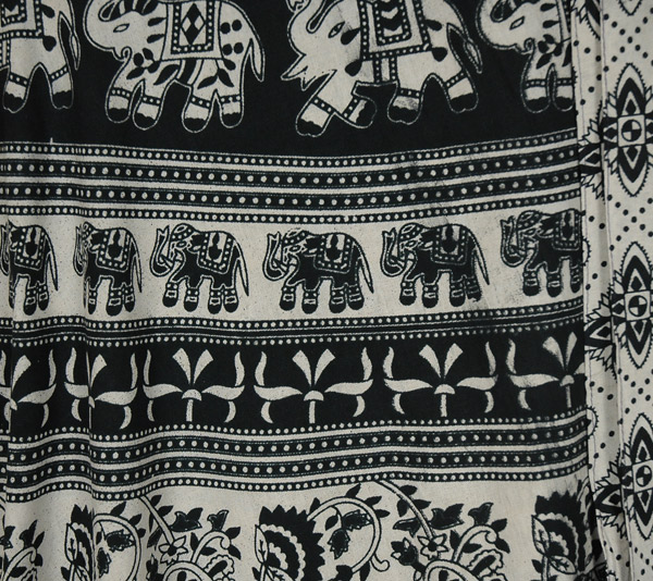 Black White Elephant Kingdom Ethnic Wrap Around Skirt