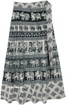 Black White Indian Wrap Skirt with Elephant and Motifs [8462]