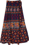 Midnight Navy Ethnic Print Long Wrap Skirt