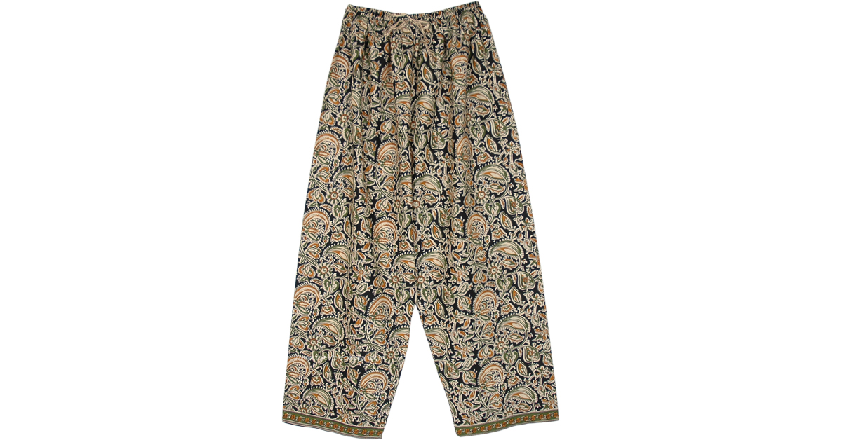 Floral Print Tapered Leg Cotton Pajama Pants | Black | Split-Skirts ...