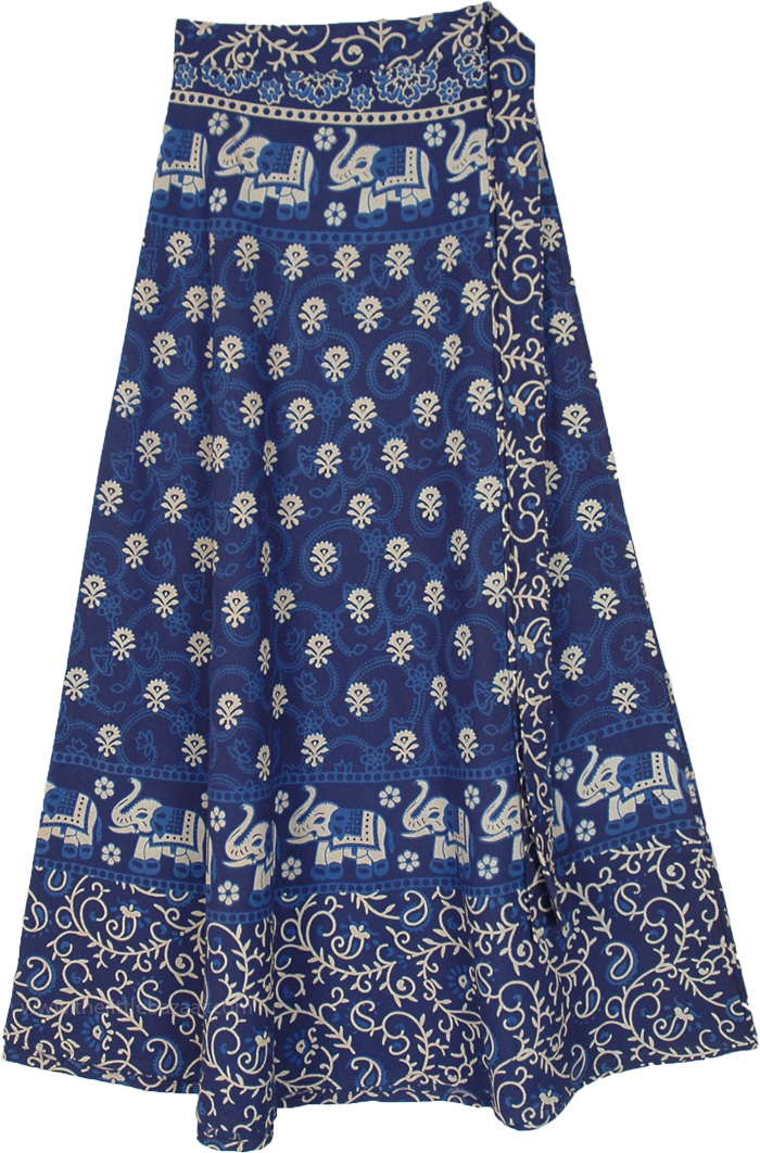 Prussian Blue Elephant Wrap Around Skirt