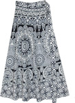 Ethnic Folk Tale Print Wrap Around Skirt in Black and White