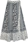 Black and White Ethnic Floral Wrap Around Skirt