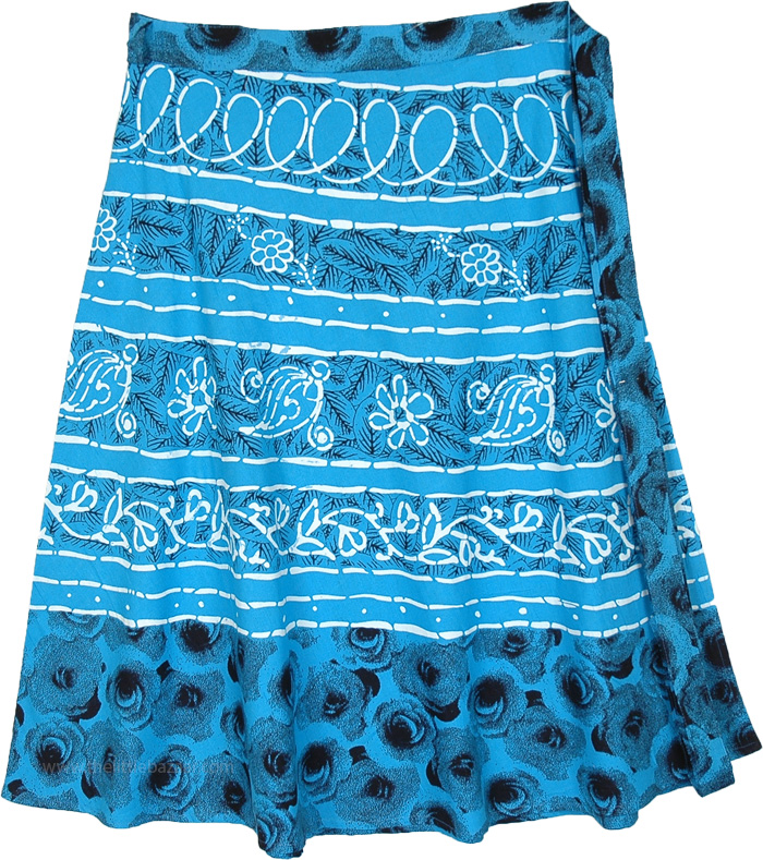 Azure Sky Floral Plus Size Midi Wrap Around Skirt