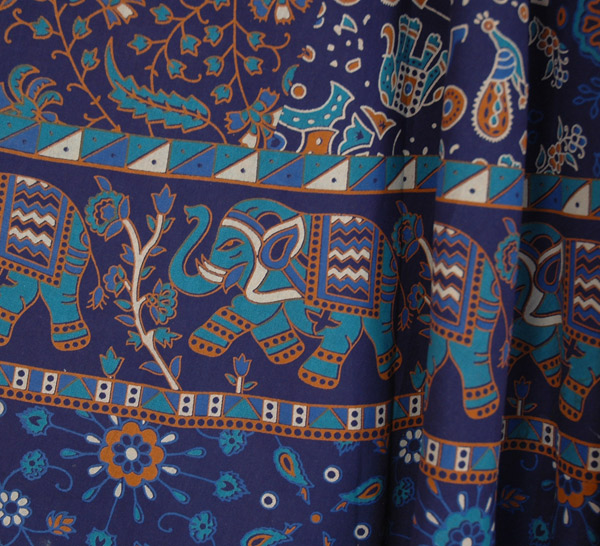 Ethnic Blue Shuffle Prints Cotton Maxi Skirt