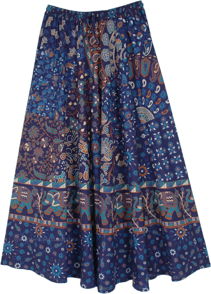 Ethnic Blue Shuffle Prints Cotton Maxi Skirt | Blue | Maxi-Skirt, Dance ...