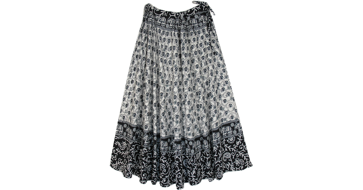 Madhubani Gypsy indian Long Style Skirt with Drawstring | Black | Maxi ...