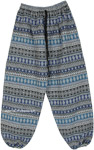 Frost Blue Tribal Vibes Striped Pattern Harem Pants