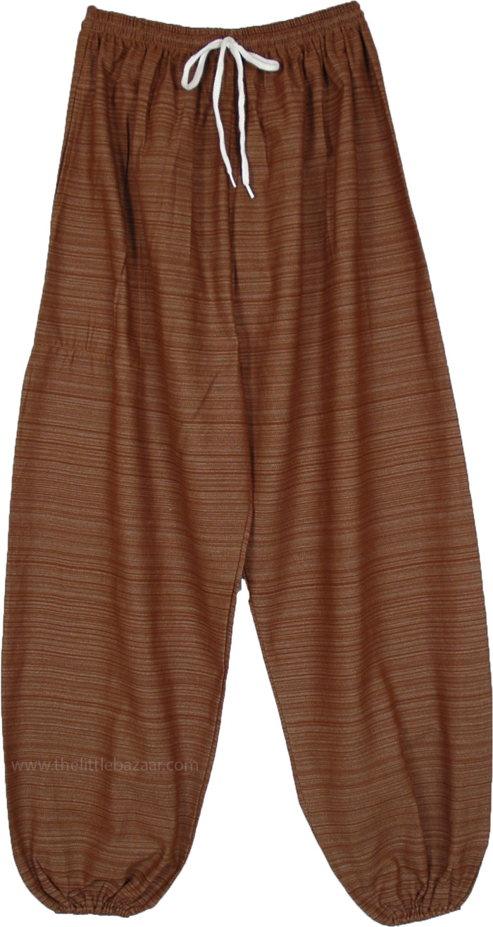 Gingerbread Cotton Yoga Pants with Pocket, Cinnamon Syrup Hippie Harem Pants