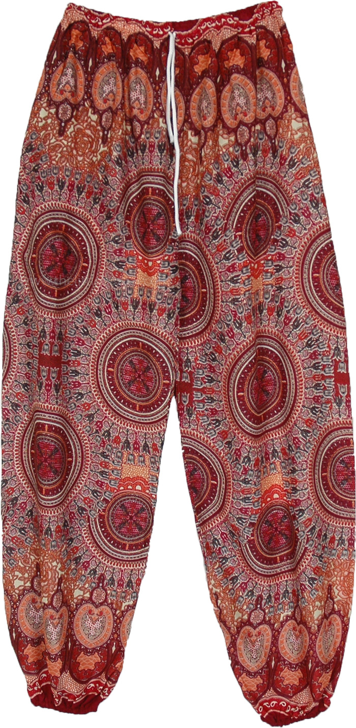 Trident Mandala Bohemian Harem Pants | Red | Split-Skirts-Pants, Pocket ...