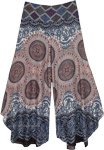 Floral and Geometrical Split Wide Leg Pants With Woven Waist Band [8543]