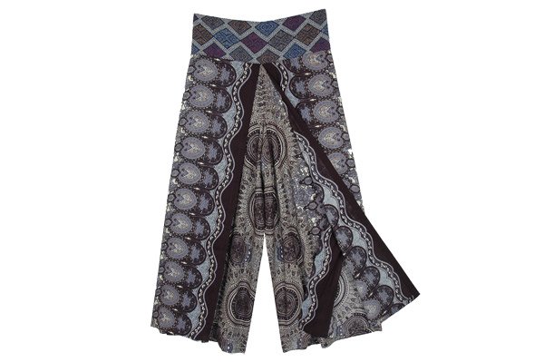 Paisley and Mandala Print Front Slit Rayon Trousers | Grey | Split ...