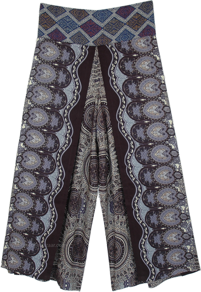 Paisley and Mandala Print Front Slit Rayon Trousers