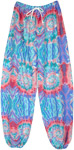 Cool Blue Coral Hippie Harem Pants with Tie Dye Style Print