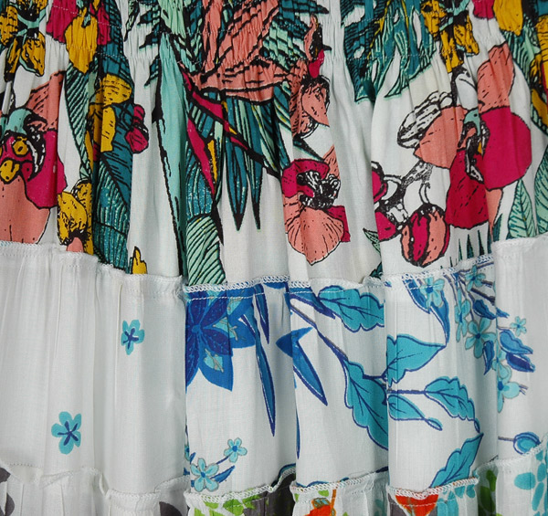 Tokyo White Mixed Print Tiered Smocked Dress Skirt