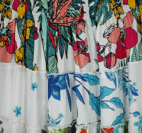 Tokyo White Mixed Print Tiered Smocked Dress Skirt