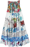 Tokyo White Mixed Print Tiered Smocked Dress Skirt