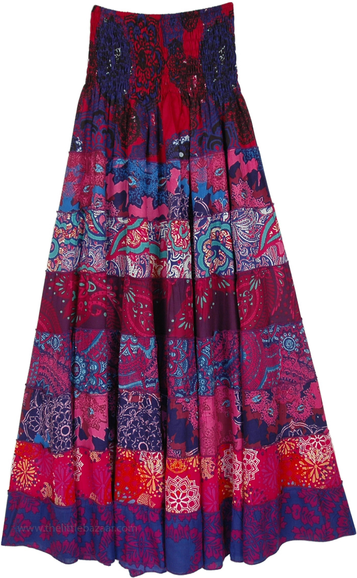 Smocked Waist Tiered Skirt Dress in Rayon , Dreamy Wonderland Printed Skirt Dress with Smocked Waist