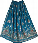 Teal Blue Sequin Skirt with Floral Motifs