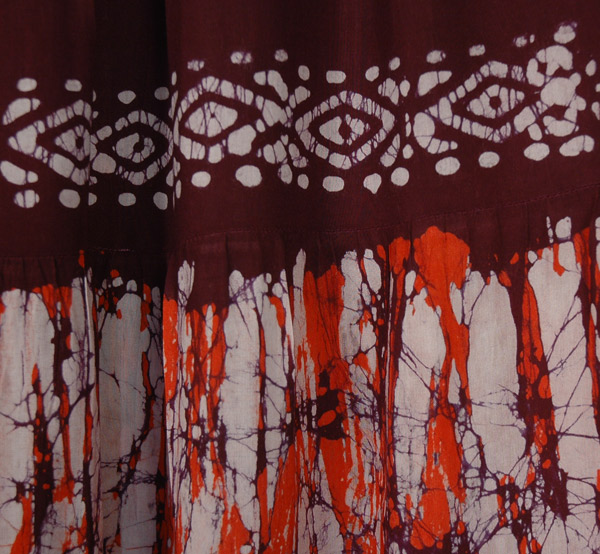 Batik Printed Rayon Long Skirt in Brown