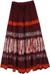 Brown Long Bohemian Printed Tiered Skirt [8583]