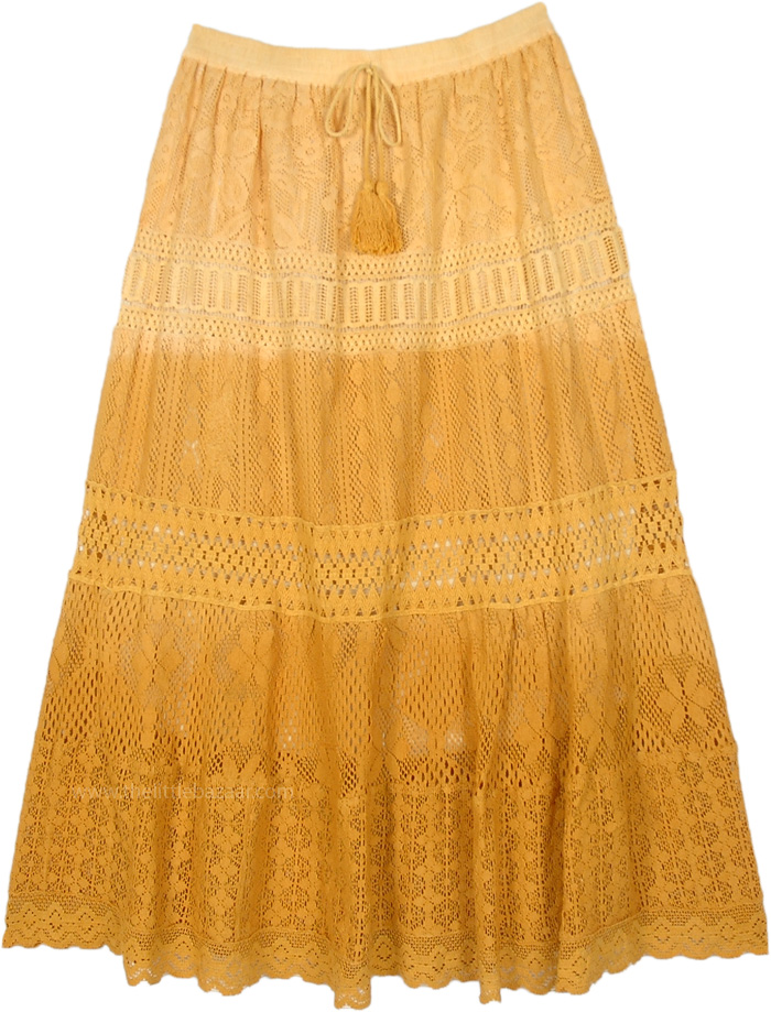 Beige Ombre Dye Floral Lace Long Skirt