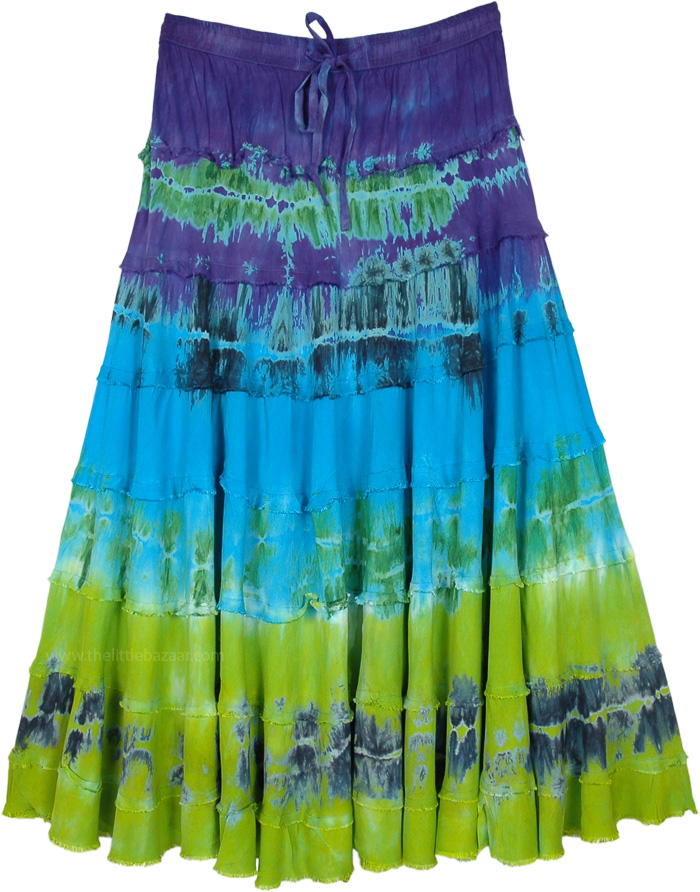 Shore Blues Tie Dye Tiered Rayon Skirt