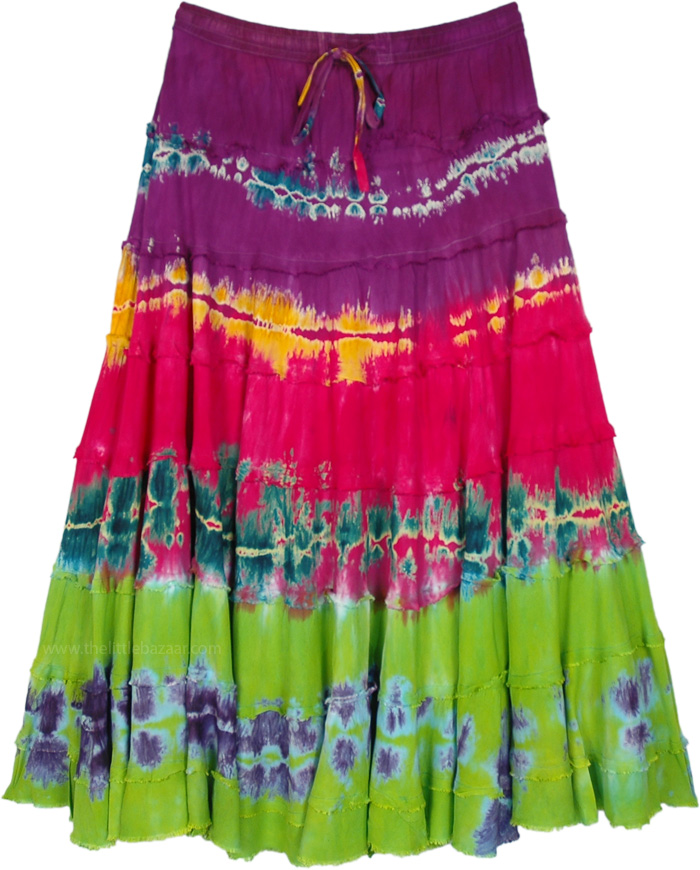 Sale:$18.99 Tie Dye Cocktail Tiered Rayon Multicolored Skirt ...