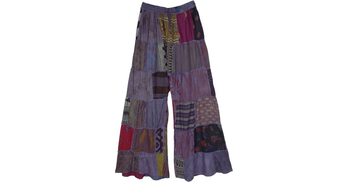 Deep Mauve Hippie Patchwork Wide Leg Rayon Pants | Purple | Split ...