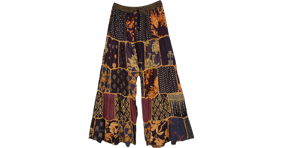 Night Bloom Boho Dori Trousers with Patterned Patchwork | Blue | Split ...