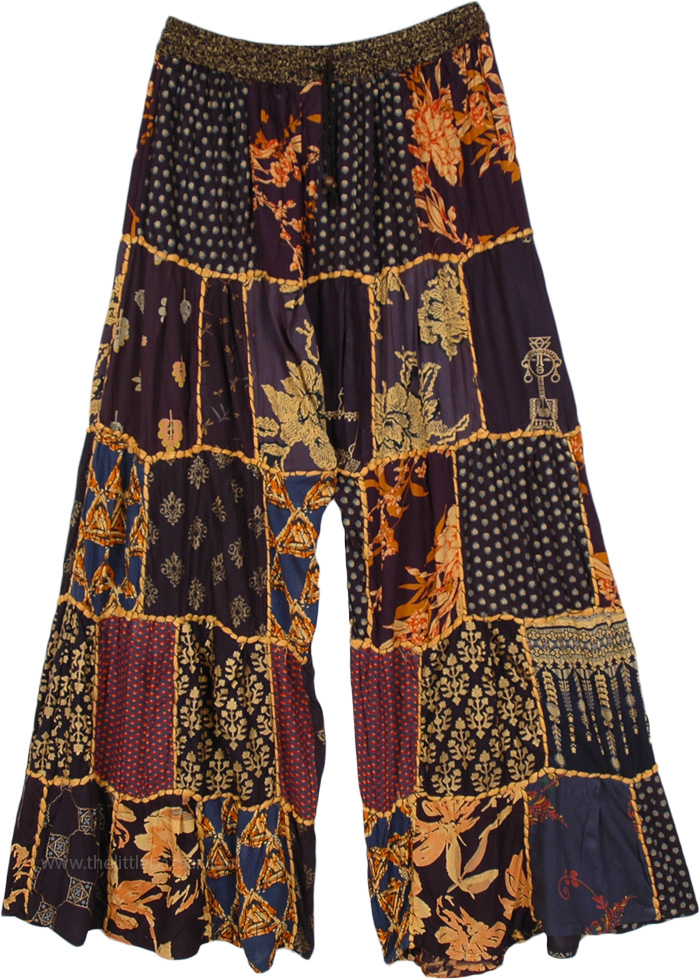 Night Bloom Boho Dori Trousers with Patterned Patchwork