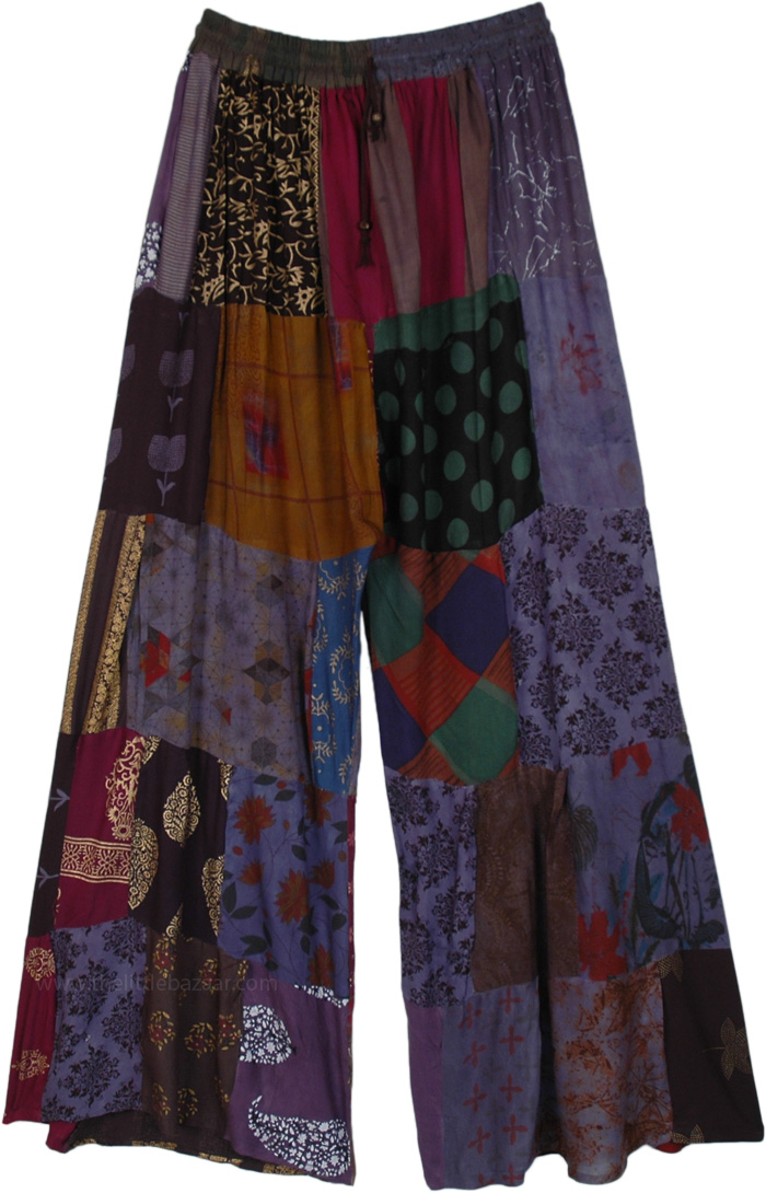 Mauve Hues Wide Leg Hippie Patchwork Pants