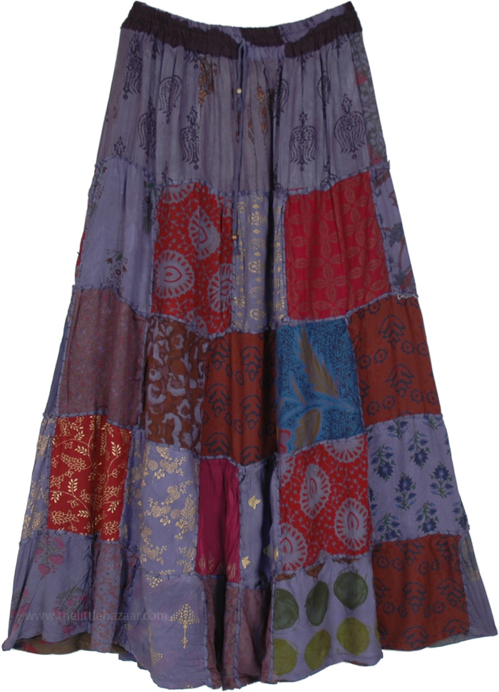 Patchwork Long Skirt in Purple Rayon Fabric - Clothing - Sale on bags ...