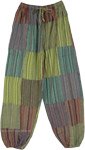 Green Game Striped Patchwork Hippie Harem Cotton Pants