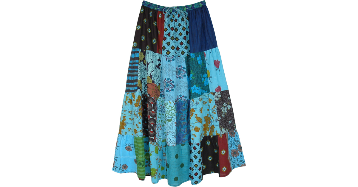 スカート Patchwork-design Printed Long Skirt Patchwork Maxi Skirt * Bohemian Hippie Style * Long Floral